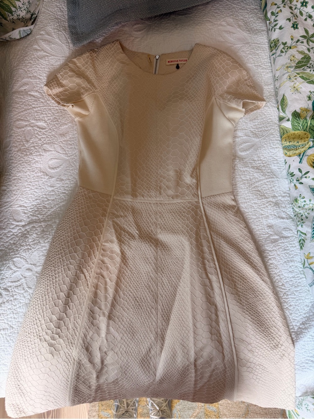 Rebecca Taylor Cream Textured Fit-and-Flare Kids Dress